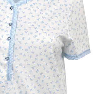 Ladies Jersey Cotton Pyjamas - Floral Top & Checked 3/4 Bottoms (Blue or Pink)