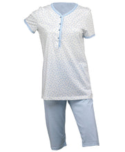 Load image into Gallery viewer, Ladies Jersey Cotton Pyjamas - Floral Top &amp; Checked 3/4 Bottoms (Blue or Pink)
