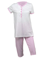 Load image into Gallery viewer, Ladies Jersey Cotton Pyjamas - Floral Top &amp; Checked 3/4 Bottoms (Blue or Pink)