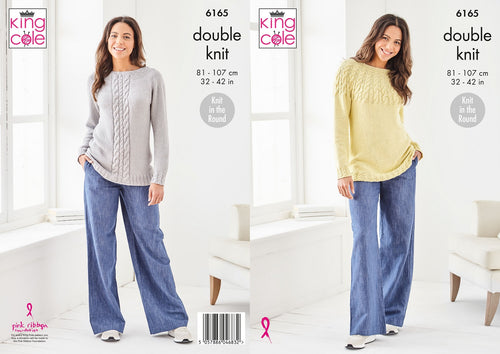 King Cole Double Knit Knitting Pattern Ladies Cable Detail Jumper 6165