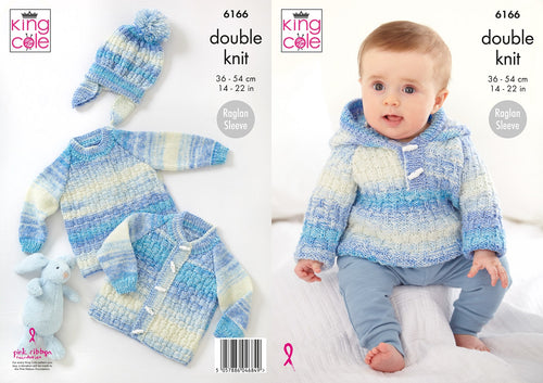 King Cole Knitting Pattern - Baby Jacket, Sweater & Hat (6166)