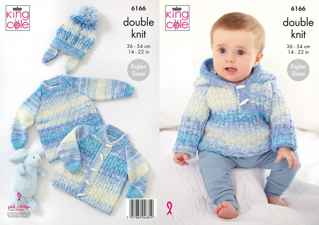 King Cole Knitting Pattern - Baby Jacket, Sweater & Hat (6166)