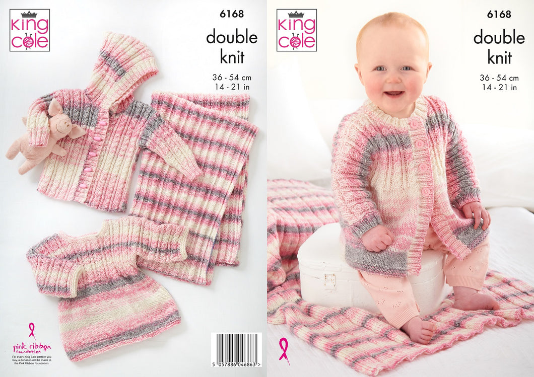 King Cole Double Knitting Pattern – Jacket, Top, Matinee Coat & Blanket 6168