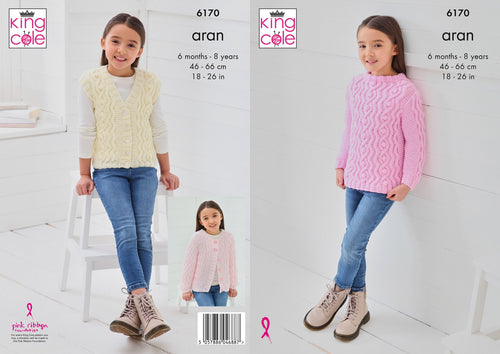 King Cole Knitting Pattern for Girl’s Sweater, Cardigan & Waistcoat 6170