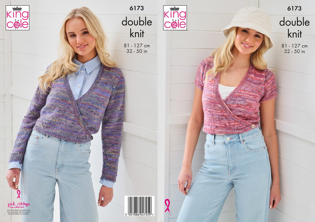 King Cole Double Knit Knitting Pattern – Women’s Crossover Cardigans (6173)