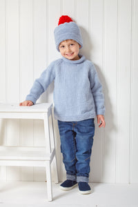 King Cole Double Knitting Pattern 6184 Kids Sweater, Hat & Cardigan