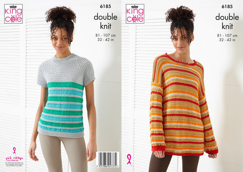 King Cole Double Knit Knitting Pattern - Ladies Sweater & Top (6185)