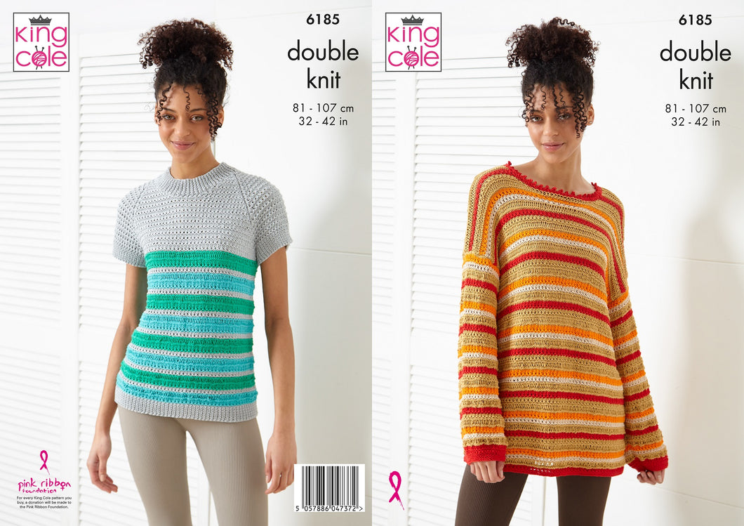 King Cole Double Knit Knitting Pattern - Ladies Sweater & Top (6185)