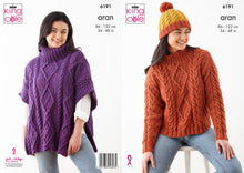 Load image into Gallery viewer, King Cole 6191 Knitting Pattern Ladies Aran Cable Detail Sweater, Hat &amp; Cape