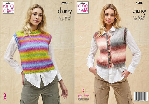 King Cole Chunky Knit Knitting Pattern Ladies Slip Over or Waistcoat 6208