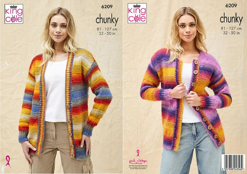 King Cole Chunky Knit Knitting Pattern Ladies Button Up Jacket Cardigan 6209