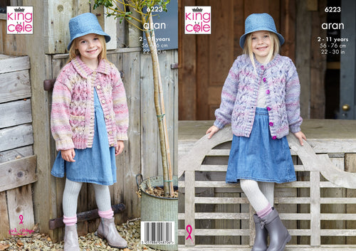 King Cole Kids Knitting Pattern Girls Aran Jacket Cardigan 6223