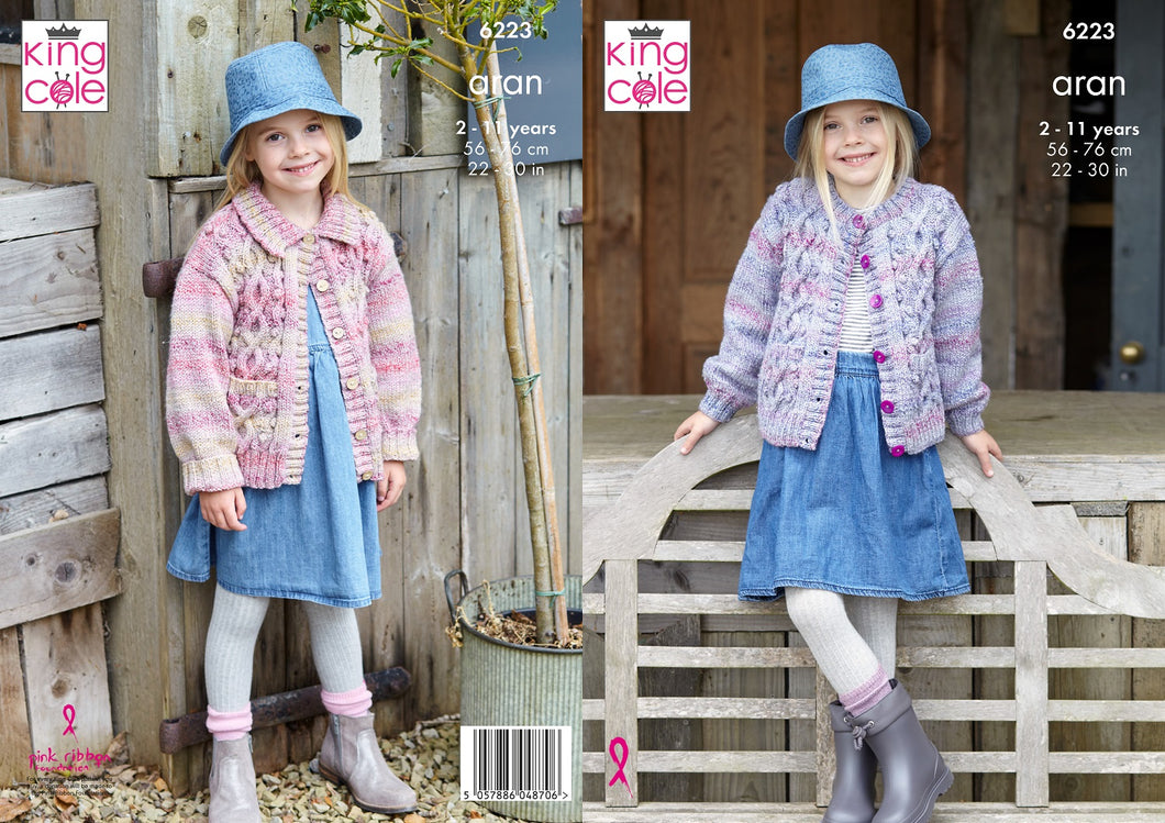 King Cole Kids Knitting Pattern Girls Aran Jacket Cardigan 6223