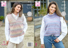 Load image into Gallery viewer, King Cole Aran Knitting Pattern Women’s Roll or V-Neck Vests (6226)