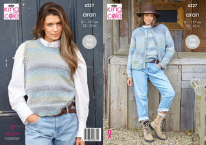 King Cole Aran Knitting Pattern Women’s Cardigan & Vest 6227
