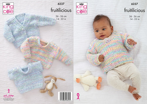 King Cole Knitting Pattern Baby Sweater, Slipover & Cardigan 6237