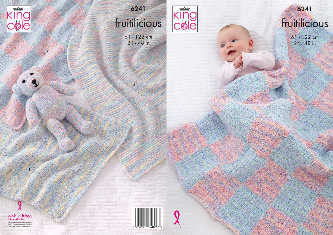 King Cole Knitting Pattern Baby Blankets and Teddy 6241