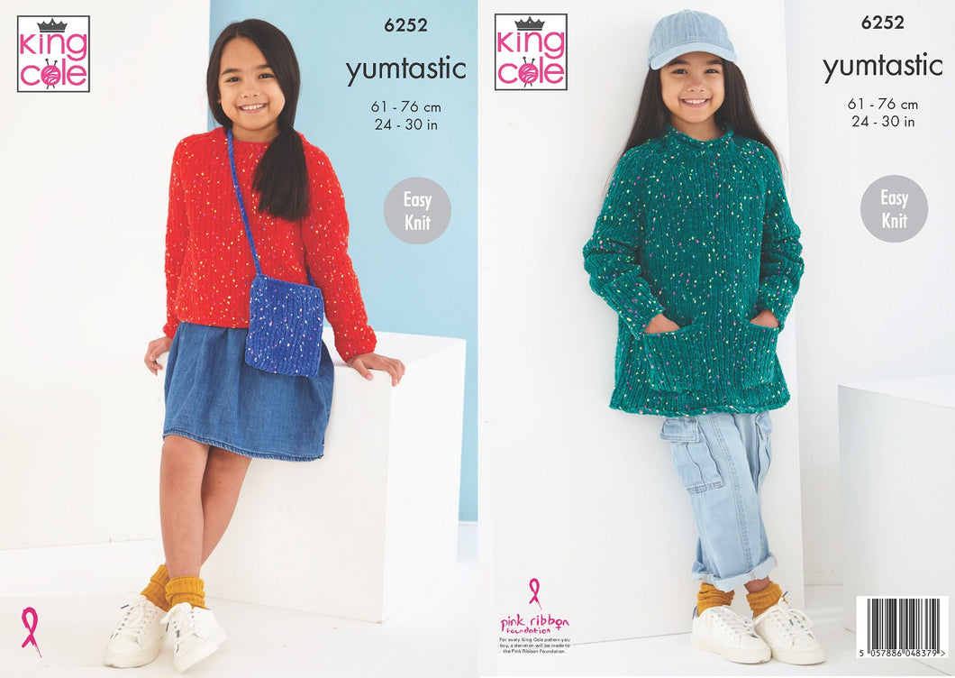 King Cole Kids Knitting Pattern Girls Sweaters & Bag (6252)