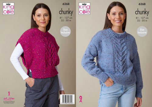 King Cole Knitting Pattern Chunky Knit Slip Over & Sweater 6268