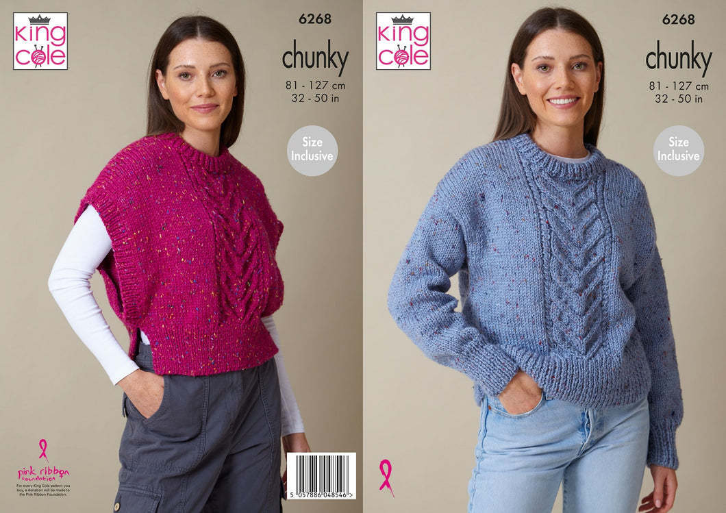 King Cole Knitting Pattern Chunky Knit Slip Over & Sweater 6268