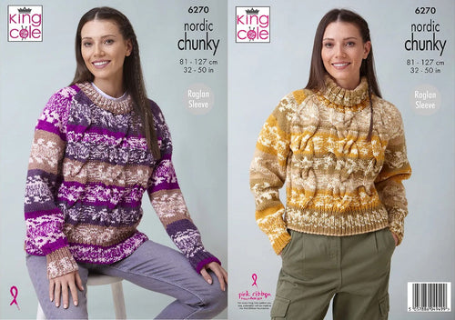 King Cole Chunky Knit Knitting Pattern Ladies Fair Isle Sweaters 6270