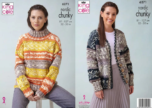 King Cole Chunky Knit Knitting Pattern Ladies Fair Isle Cardigan & Sweater 6271