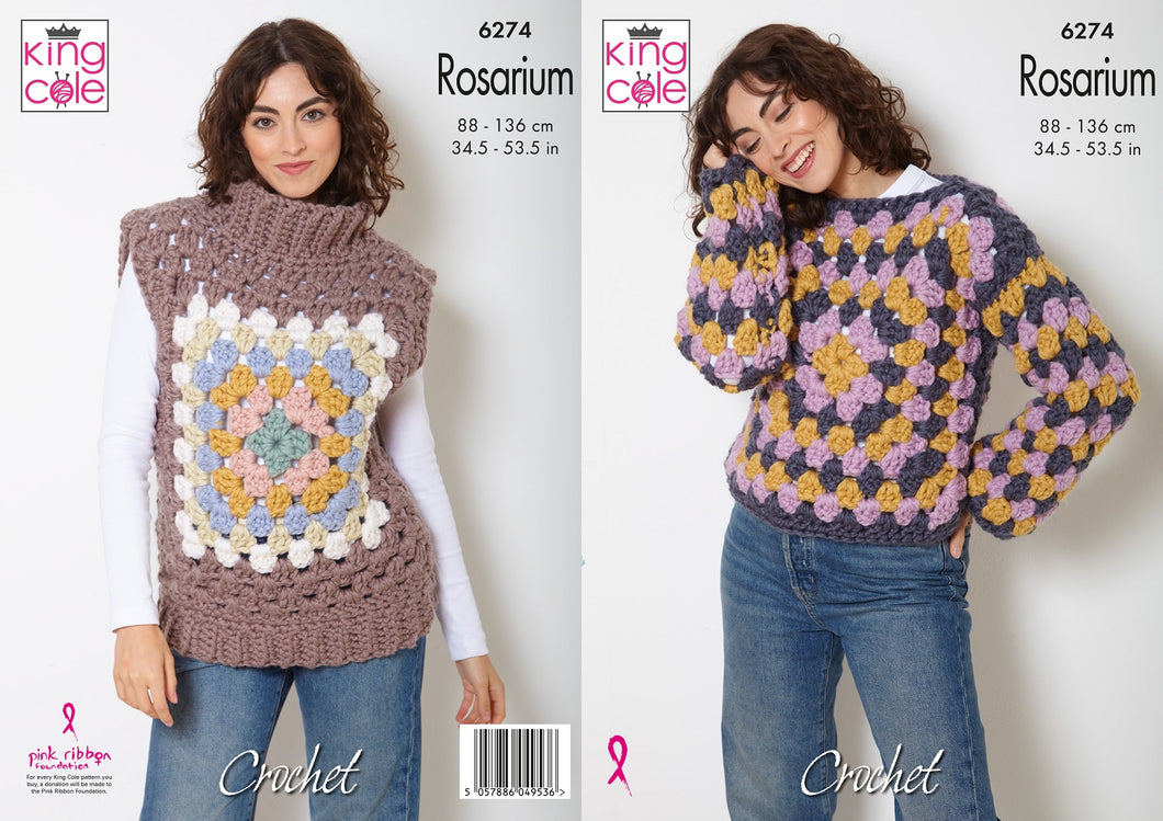 King Cole Double Knit Crochet Pattern Granny Square Jumper & Slip Over (6274)