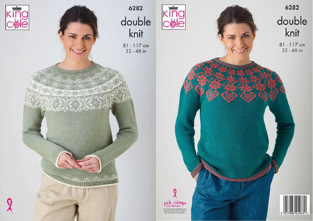 King Cole Double Knit Knitting Pattern Ladies Fair Isle Sweaters 6282
