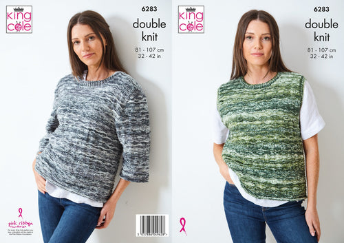 King Cole Knitting Pattern Double Knit ¾ Sleeve Sweater & Tank Top (6283)