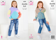 Load image into Gallery viewer, King Cole Knitting Pattern Girls Double Knit Colourful Sweater or Cardigan 6289