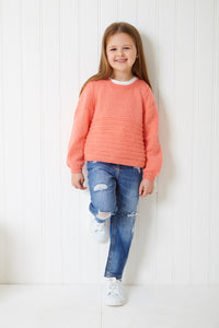 King Cole Knitting Pattern Girls Double Knit Sweater or Button Up Cardigan 6290