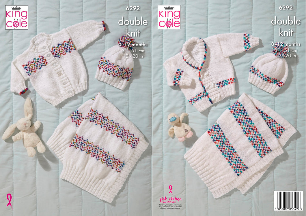 King Cole Double Knitting Pattern Babies Jacket, Cardigan, Hats & Blankets 6292