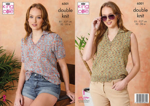 King Cole Knitting Pattern Ladies Double Knit Sleeveless or Short Sleeve Tops 6301