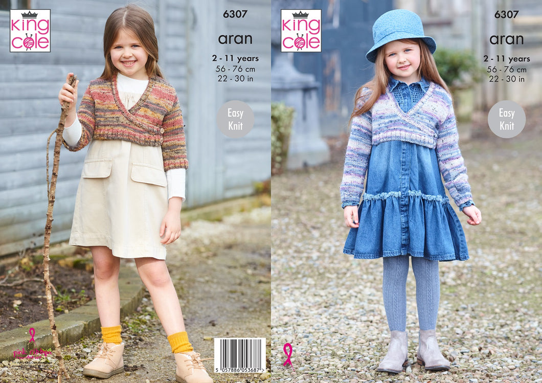 King Cole Girls Aran Knitting Pattern for Cropped Cardigans (6307)