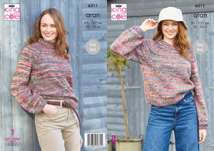 King Cole Ladies Knitting Pattern Aran Sweaters in 2 Styles 6311