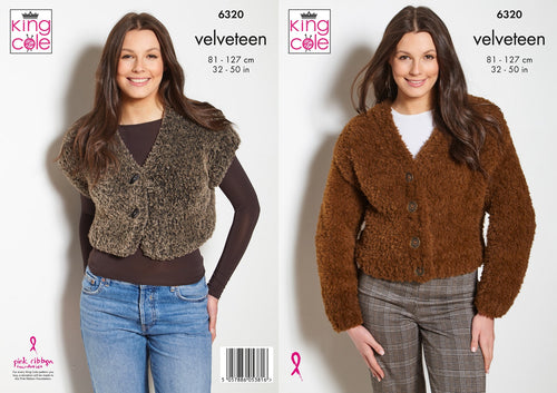 King Cole Knitting Pattern Ladies Velveteen Cardigan & Waistcoat 6320