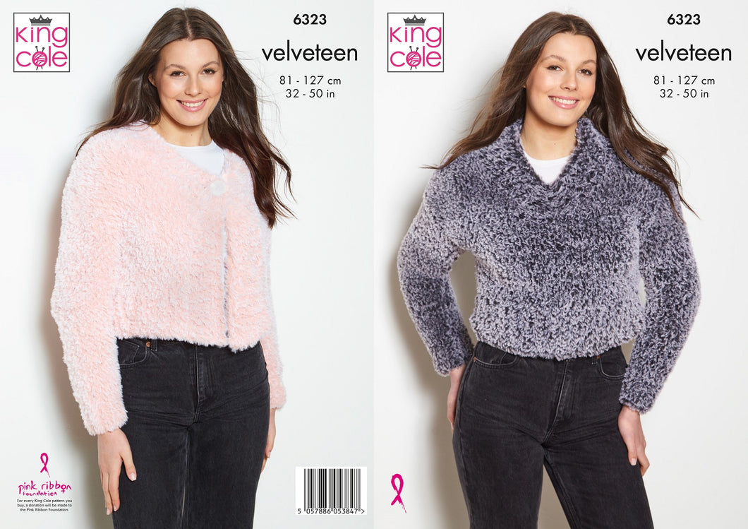 King Cole Knitting Pattern Ladies Velveteen Cardigan & Sweater 6323