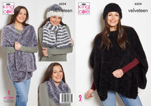 Load image into Gallery viewer, King Cole Knitting Pattern for Ladies Velveteen Hat, Scarf, Cowl, Wrap &amp; Tabard 6324
