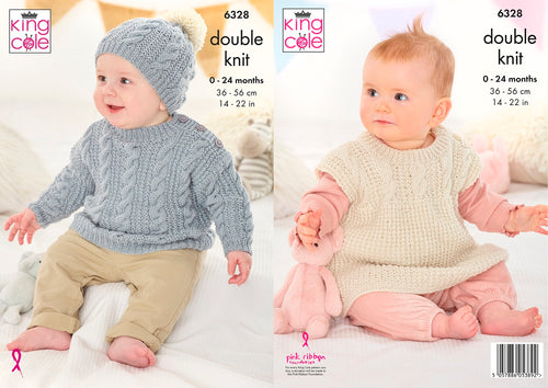 King Cole Knitting Pattern Babies Sweater Sleeveless Top & Hat 6328