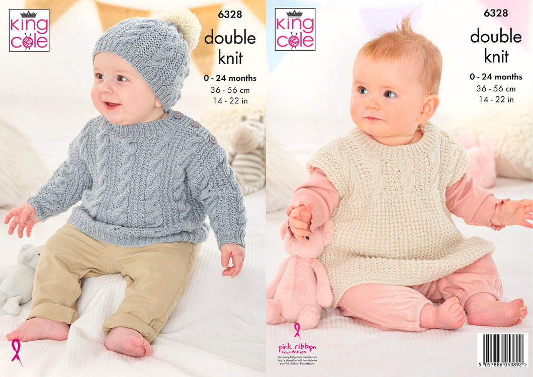 King Cole Knitting Pattern Babies Sweater Sleeveless Top & Hat 6328
