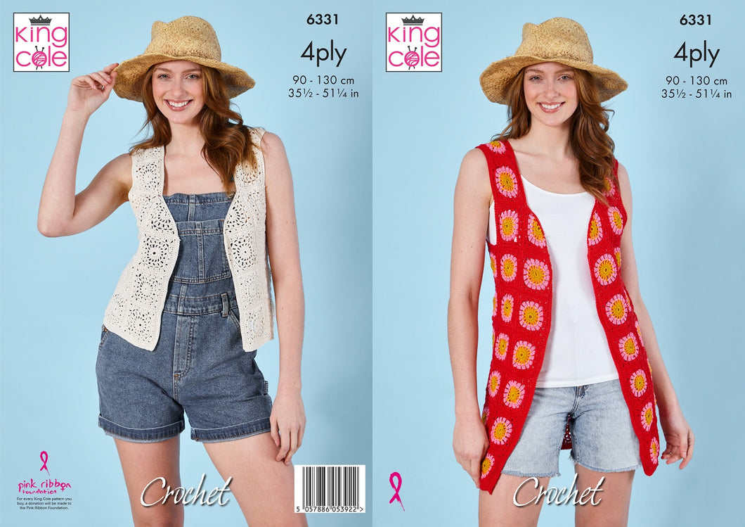 King Cole Crochet Pattern 4Ply Women’s Waistcoats (6331)