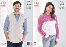 Load image into Gallery viewer, King Cole Aran Knitting Pattern Unisex Slipover &amp; Sweater 6339