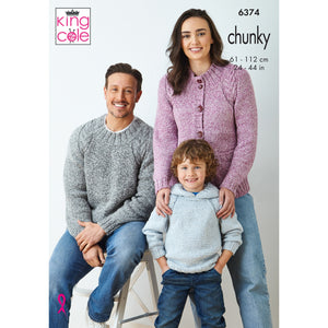 King Cole Knitting Pattern Chunky Knit Ladies Mens Kids Jumper & Cardigan (6374)