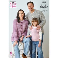 Load image into Gallery viewer, King Cole Knitting Pattern Chunky Knit Ladies Mens Kids Jumper Top and Cardigan (6375)