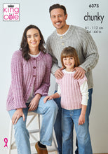 Load image into Gallery viewer, King Cole Knitting Pattern Chunky Knit Ladies Mens Kids Jumper Top and Cardigan (6375)