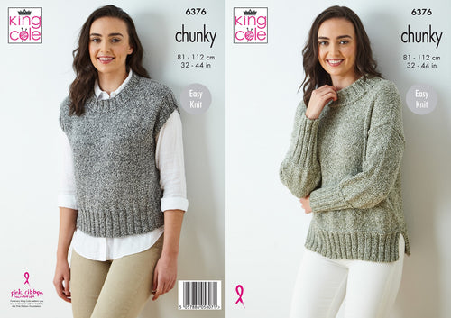 King Cole Knitting Pattern Chunky Ladies Easy Knit Sweater & Vest Top 6376
