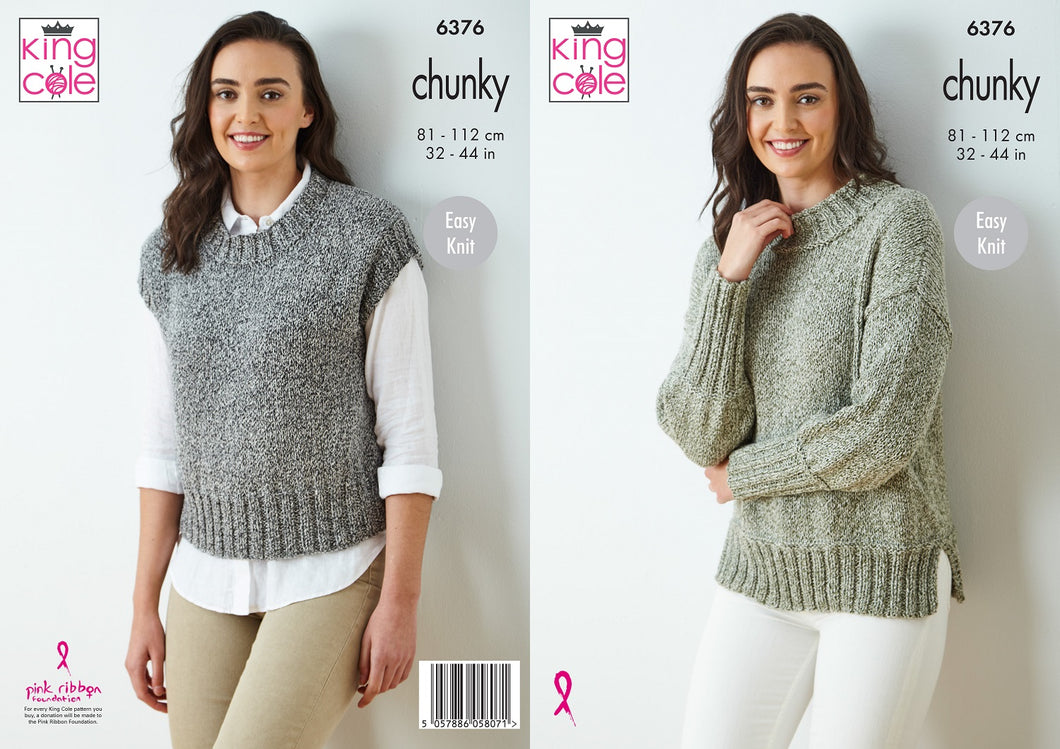 King Cole Knitting Pattern Chunky Ladies Easy Knit Sweater & Vest Top 6376