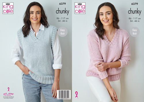 King Cole Knitting Pattern 6379 Chunky Ladies V-Neck Sweater & Top