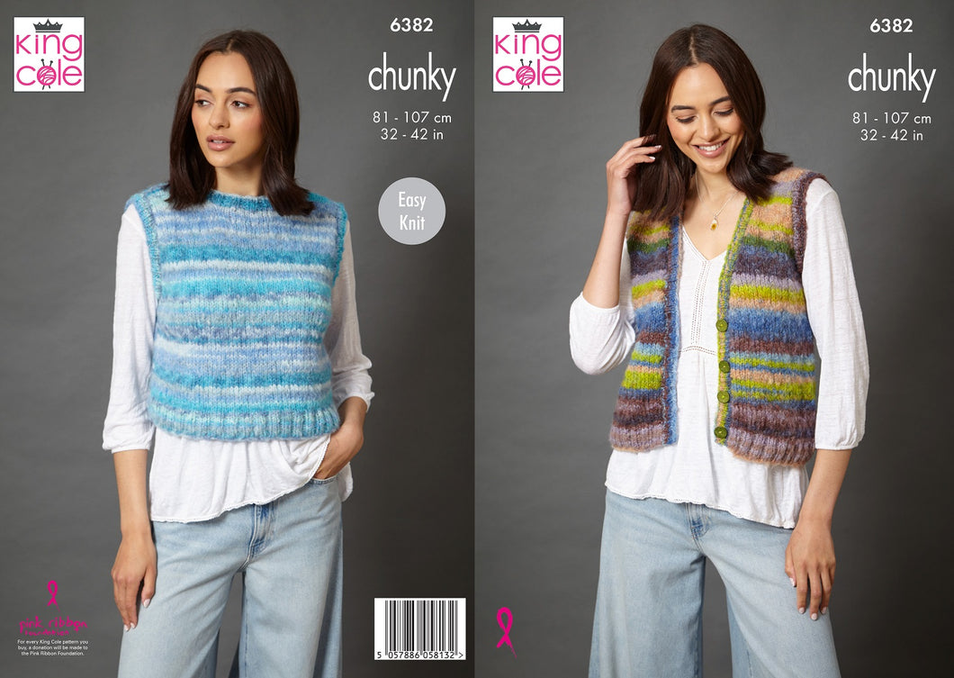 King Cole Chunky Knitting Pattern Women’s Waistcoat & Tank Top 6382