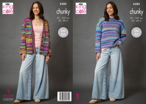 King Cole Chunky Knitting Pattern Women’s Easy Knit Sweater & Cardigan (6383)